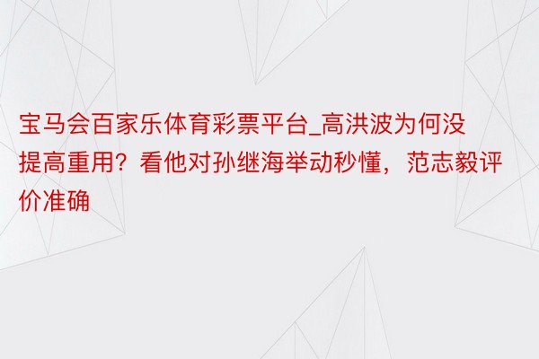 宝马会百家乐体育彩票平台_高洪波为何没提高重用？看他对孙继海举动秒懂，范志毅评价准确