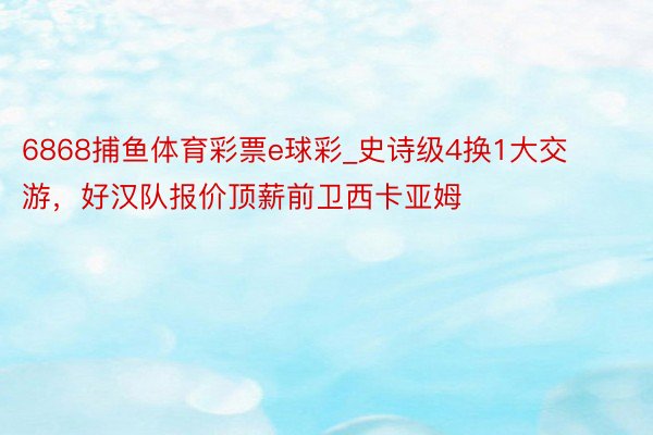 6868捕鱼体育彩票e球彩_史诗级4换1大交游，好汉队报价顶薪前卫西卡亚姆